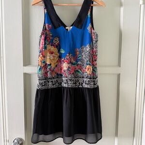 Bar III Blue Floral Mini Dress with Black Accents